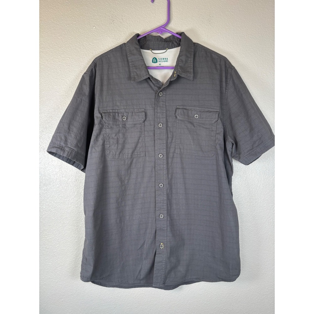 Sierra Designs Mens XL Gray Short Sleeve Button Down Shirt Hiking Outdoors